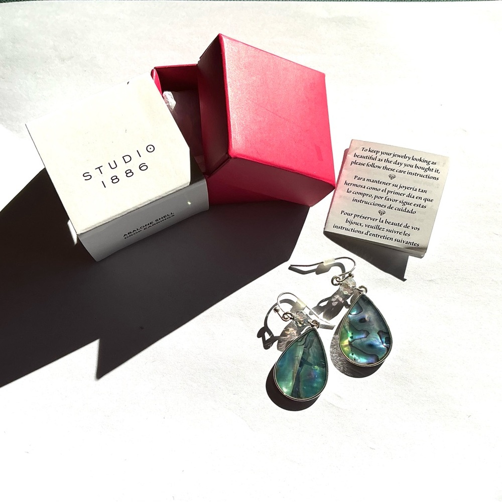 New Studio Silver and Blue Abalone Shell Teardrop Earrings
